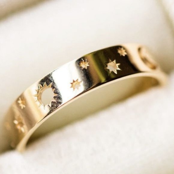 ✨14K Gold Plated Sun Moon Star Unique Wedding Ring, MLNN1222 - Picture 1 of 3